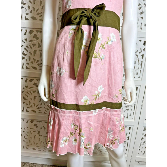 90s Y2K Women’s Preppy Pink Floral Silk Sleeveless Fit Flare Dress Size Small - Picture 6 of 12
